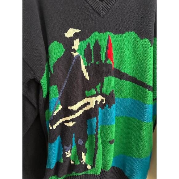 Vintage John Ashford Men's Blue Green Cotton Golf V-Neck Sweater Size Large - Picture 2 of 6